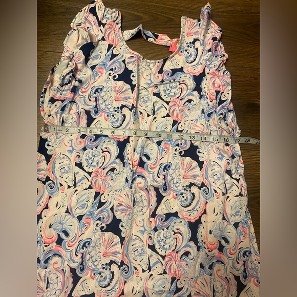 Lilly Pulitzer Dani Ruffled Abstract Shift Dress Color: High Tide Sz:M - Picture 11 of 11